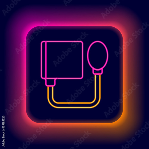 Glowing neon line Blood pressure icon isolated on black background. Colorful outline concept. Vector