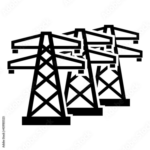 Simple black powerline, power, energy vector icon isolated on white background