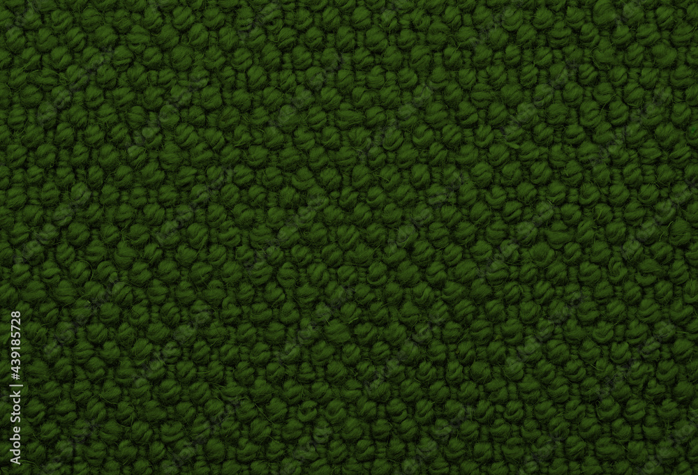 Seamless dark green loopback carpet texture shot from above. Stock