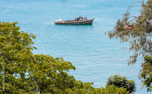 Fishing boat with laundry hanging to dry in Zanzibar, Africa