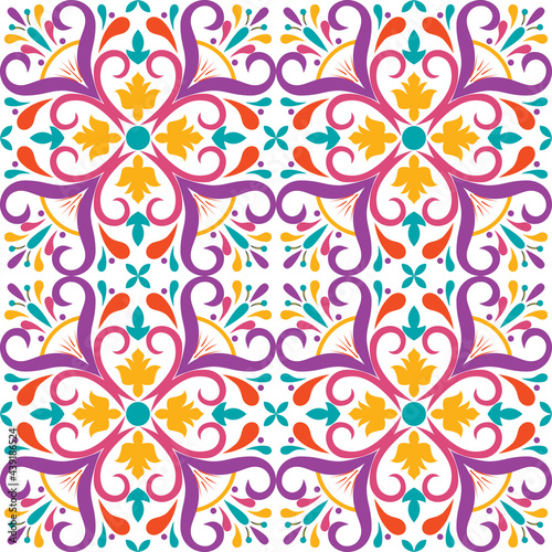 Seamless tiles background. Mosaic pattern for ceramic in dutch, portuguese, spanish, italian style.