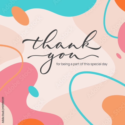 Thank you card - design with calligraphic inscription. Abstract background. Vector.
