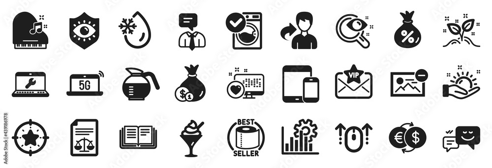 Set of Business icons, such as Support service, Coffeepot, Freezing water icons. Happy emotion, Cash, 5g notebook signs. Loan, Remove image, Mobile devices. Startup concept, Eye protection. Vector Set of Business icons, such as Support service, Coffeepot, Freezing water icons. Happy emotion, Cash, 5g notebook signs. Loan, Remove image, Mobile devices. Startup concept, Eye protection. Vector