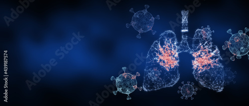 3D Illustration lung coma infection covid-19 corona sars virus treatment organ anatomy pneumonia pulmonary with futuristic digital technology innovation vaccine blue background x-ray concept
