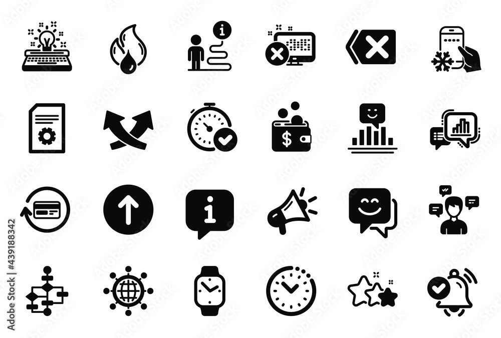 Vector Set of Technology icons related to Smile, Time management and Reject access icons. Stars, Megaphone and Flammable fuel signs. Smartwatch, Remove and Swipe up. Graph chart. Vector Vector Set of Technology icons related to Smile, Time management and Reject access icons. Stars, Megaphone and Flammable fuel signs. Smartwatch, Remove and Swipe up. Graph chart. Vector