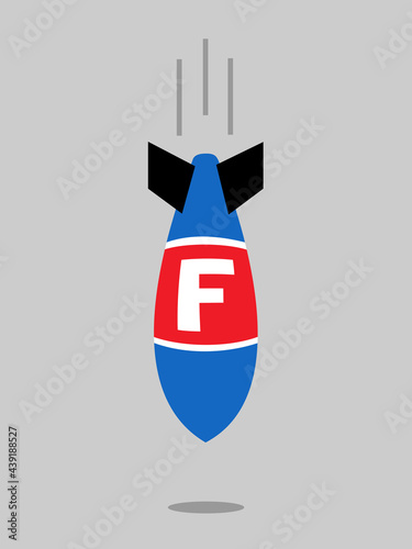 F-bomb - bomb and explosive device with F letter as metaphor of swearing and usage of vulgar and coarse term. Vector illustration photo