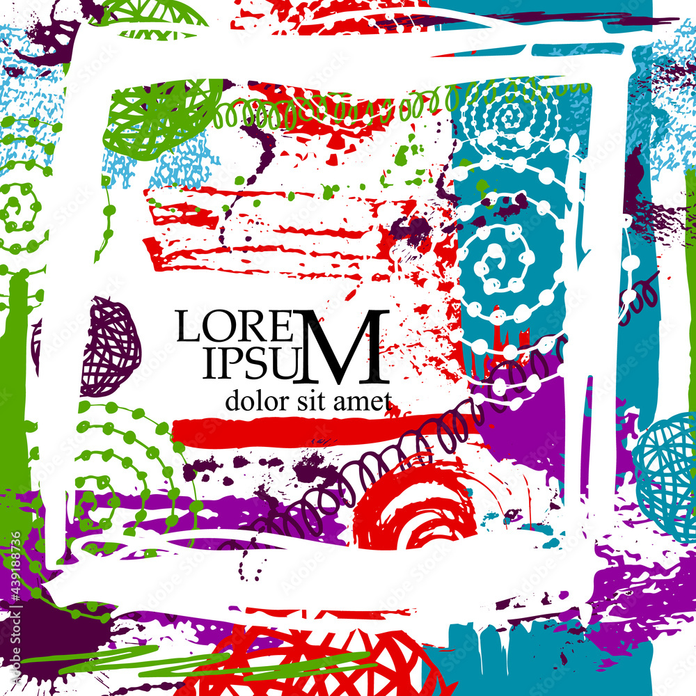 Obraz premium Abstract background for text. With handmade items. Abstract frame made of brush strokes. Vector illustration