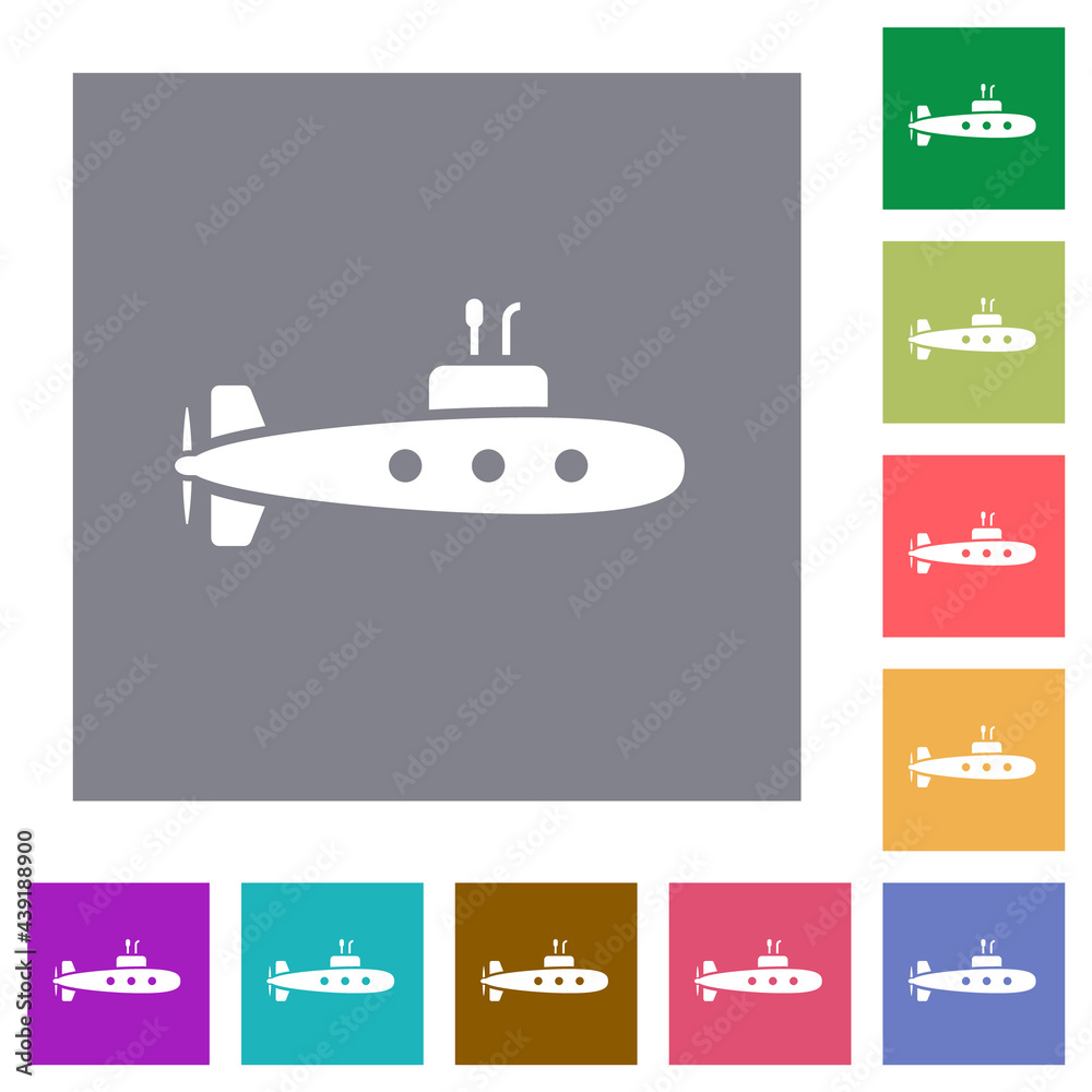 Submarine square flat icons
