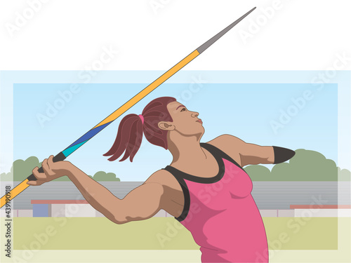 para sports paralympic javelin throw, physical disabled female athlete amputee, track and field, with stadium in background