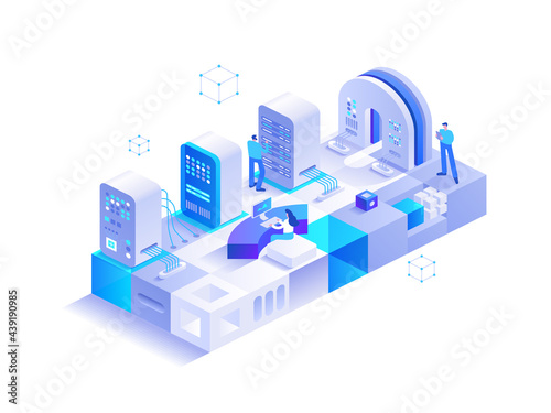 Server room racks isometric concept