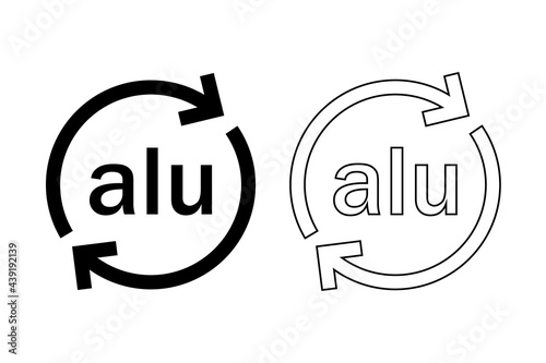 Aluminium recycling code .Alu icon.Vector recycle symbol, logo ,icon.Metals recycling codes. Black and white vector icons