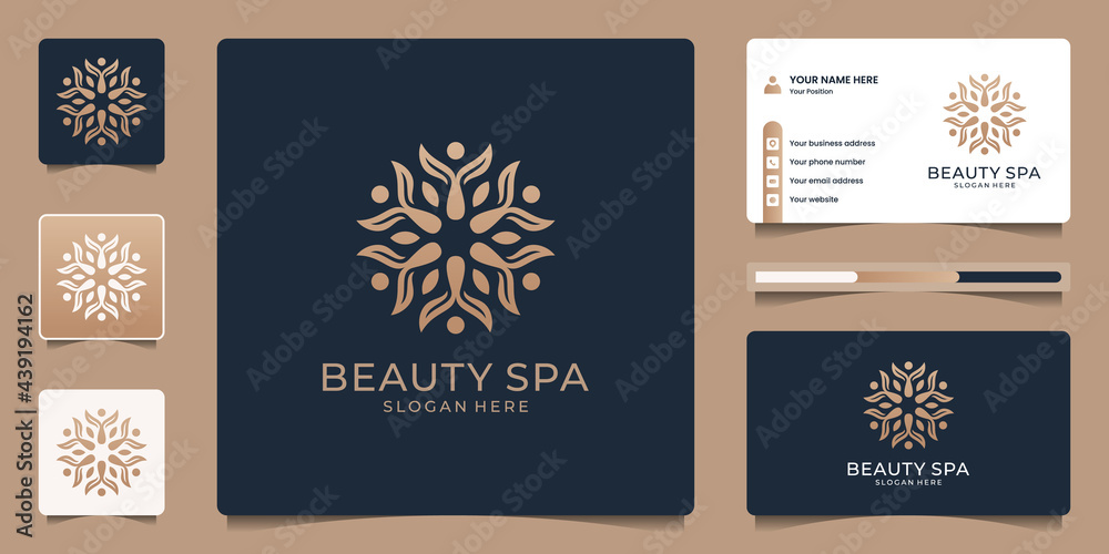 Fototapeta premium Abstract flower logo template with golden concept for beauty salon, spa, message, healthy care, and yoga. luxury branding logo design and business card.