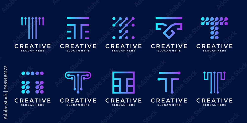 Set of creative letter t modern digital technology logo design template ...