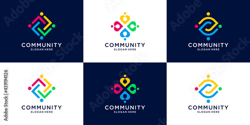 Set of creative people family and human unity logo collection. symbol for family care, social group, community.