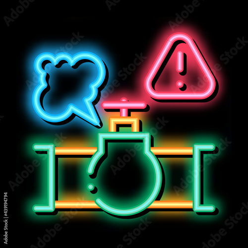 gas pipe break neon light sign vector. Glowing bright icon gas pipe break sign. transparent symbol illustration