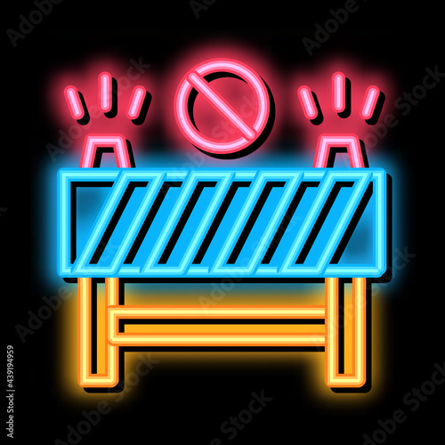 road barrier neon light sign vector. Glowing bright icon road barrier sign. transparent symbol illustration