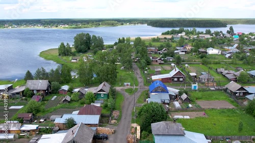 Flying over a Russian village on a drone.
