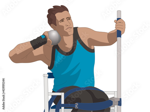 para sports paralympic shot put, physical disabled male athlete, track and field, isolated on a white background