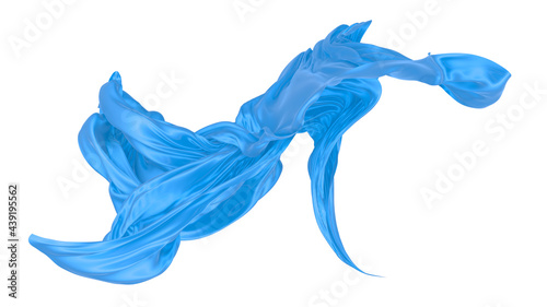 Beautiful flowing fabric of blue wavy silk or satin. 3d rendering image.