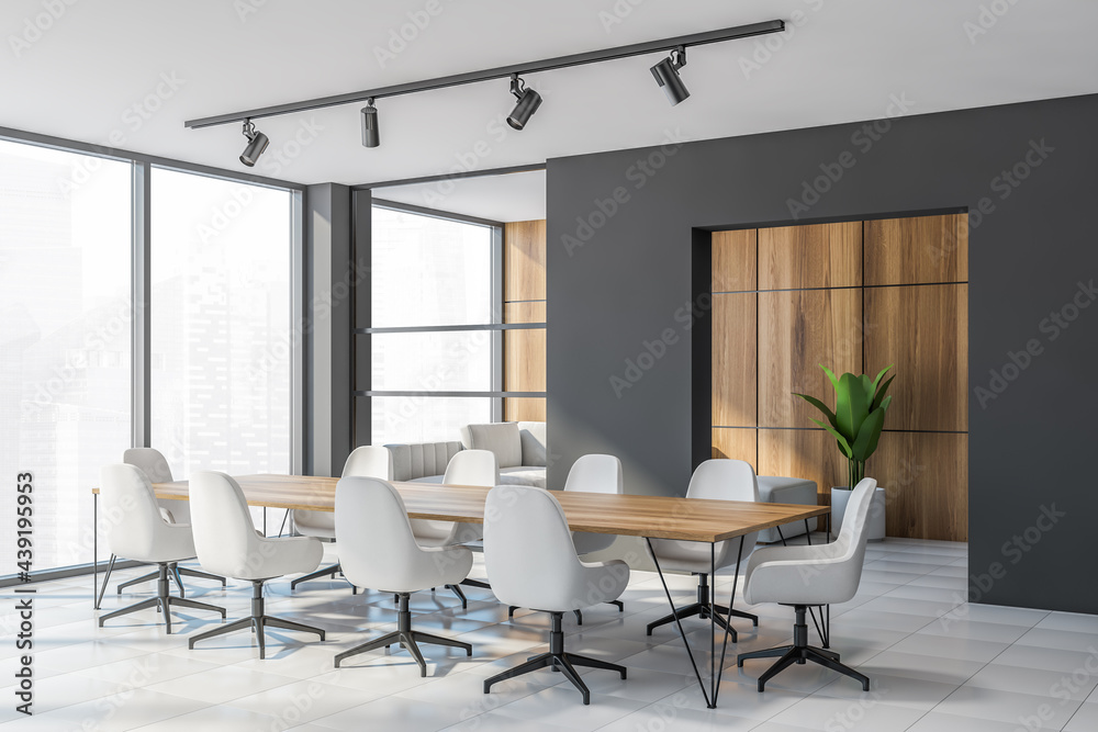 Fototapeta premium Modern gray and wooden meeting room corner