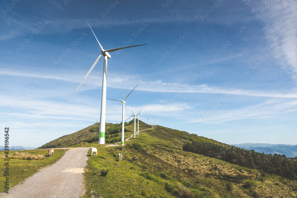 Windmills at the top of Oiz mountain at Bizkaia; Basque Country. Windmills at the top of Oiz mountain at Bizkaia; Basque Country.