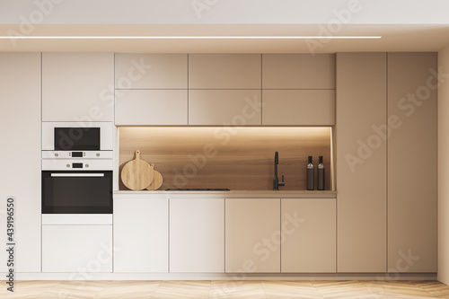 Beige and wooden kitchen interior design