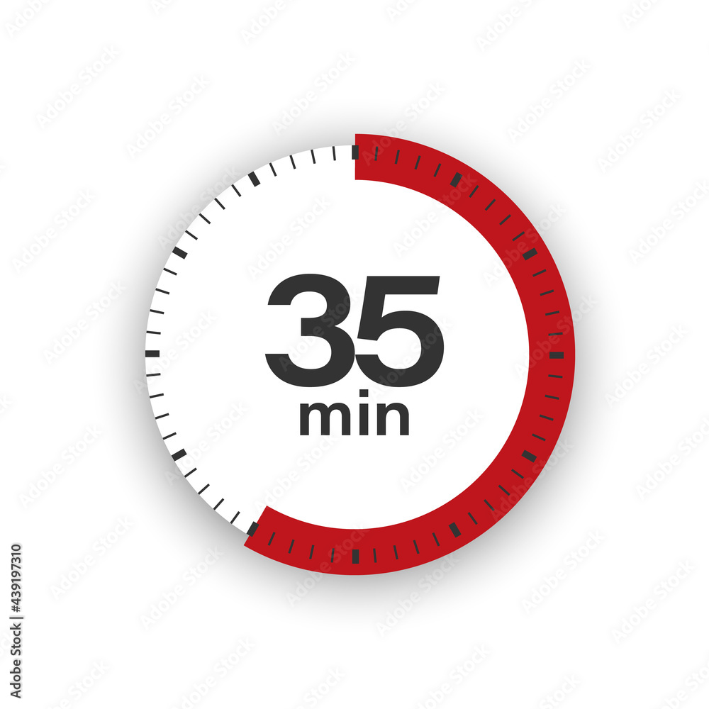 35 minutes timer. Stopwatch symbol in flat style. Editable isolated vector illustration. 35 minutes timer. Stopwatch symbol in flat style. Editable isolated vector illustration.