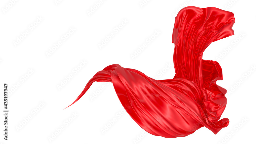 Beautiful flowing fabric of red wavy silk or satin. 3d rendering image.