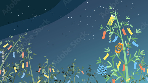 七夕　たくさんの笹　夜空
