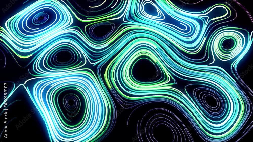 4k abstract looped background with lines. Multicolor flash of curved lines on plane. Abstract compiting neural network or ai. Running neon lights like garland on plane. Luma matte as alpha channel