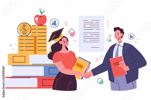 Student loans education investment banking credit. Money for college and university concept. Investment In education. Vector flat graphic design illustration