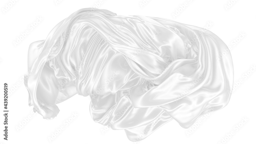 Beautiful flowing fabric of white wavy silk or satin. 3d rendering image. Beautiful flowing fabric of white wavy silk or satin. 3d rendering image.