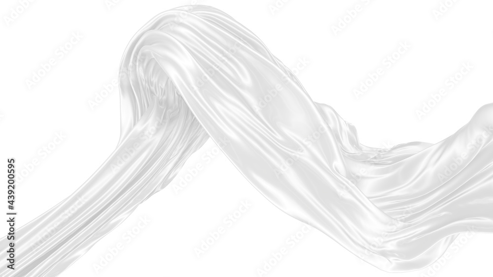 Beautiful flowing fabric of white wavy silk or satin. 3d rendering image. Beautiful flowing fabric of white wavy silk or satin. 3d rendering image.