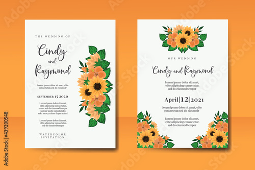 Wedding invitation frame set  floral watercolor Digital hand drawn Sunflower design Invitation Card Template