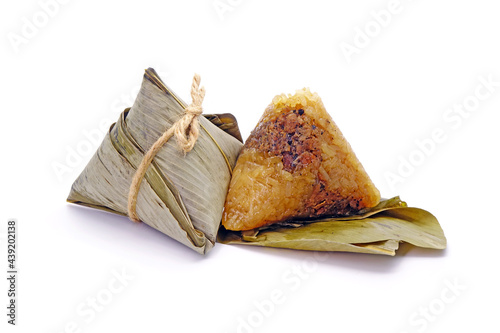 Photography Sticky rice dumpling or Zongzi (Pyramid-shaped dumpling made by wrapping glutinious rice in bamboo leaves) for Chinese Boat dragon festival (5th Lunar month festvial