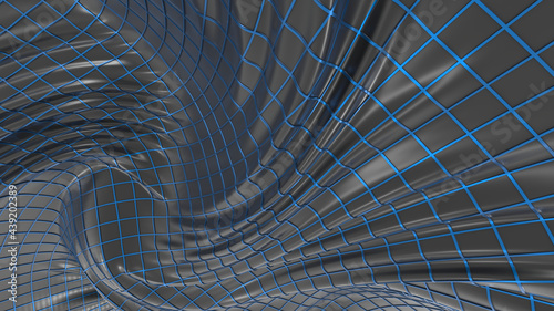 Abstract wavy background. Blue metal tapes. Smooth lines. 3D rendering image.