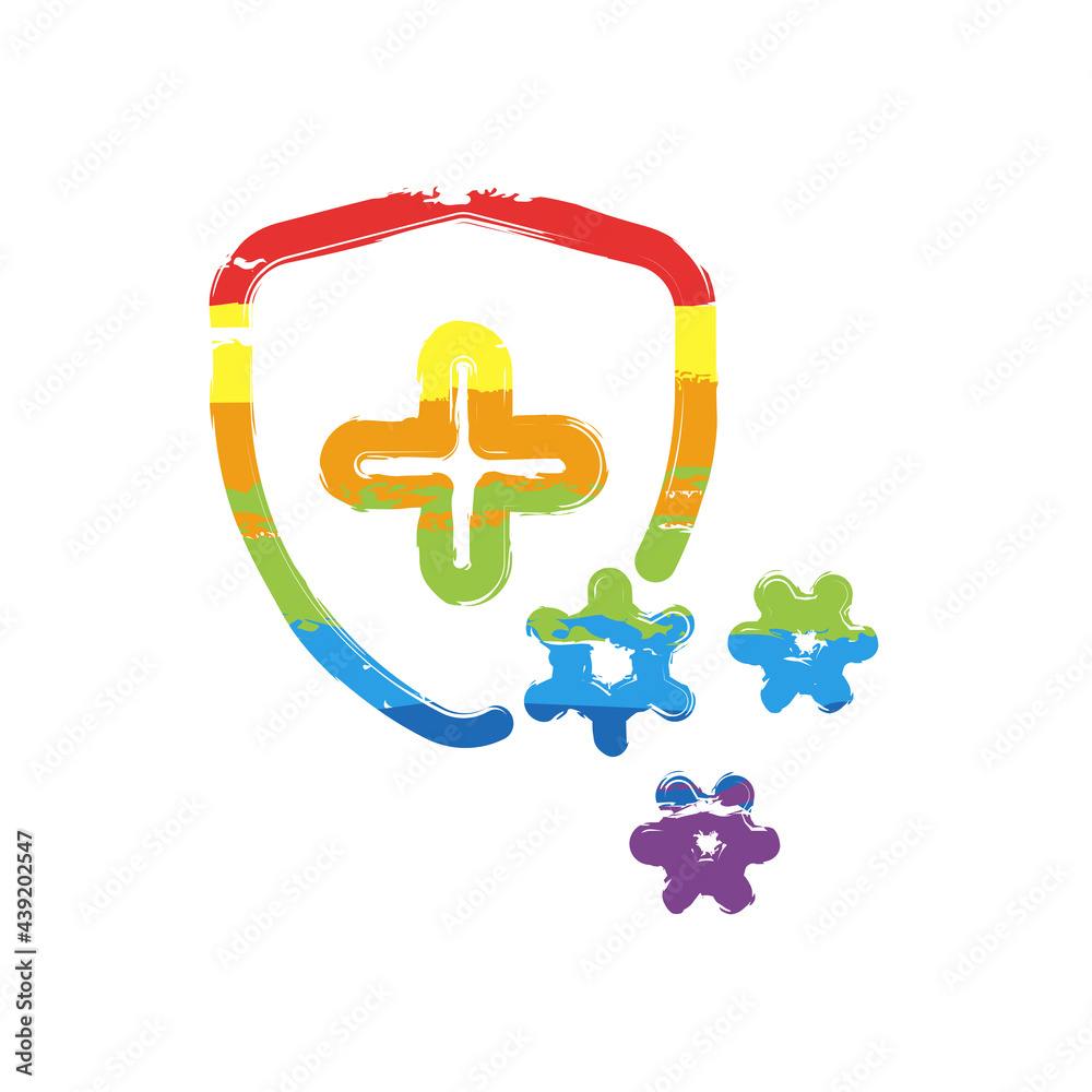 Fototapeta premium Immune system, antivirus protection, simple medical icon. Drawing sign with LGBT style, seven colors of rainbow (red, orange, yellow, green, blue, indigo, violet