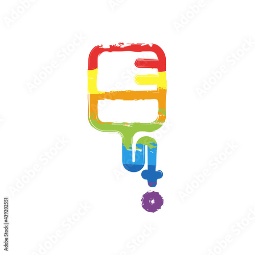 Blood bag, donor day, simple medical logo. Drawing sign with LGBT style, seven colors of rainbow (red, orange, yellow, green, blue, indigo, violet