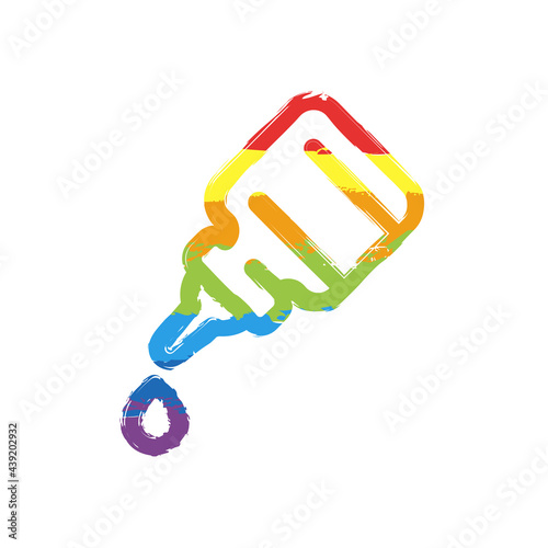 Eye or nasal drops, dropper, medical icon. Drawing sign with LGBT style, seven colors of rainbow (red, orange, yellow, green, blue, indigo, violet