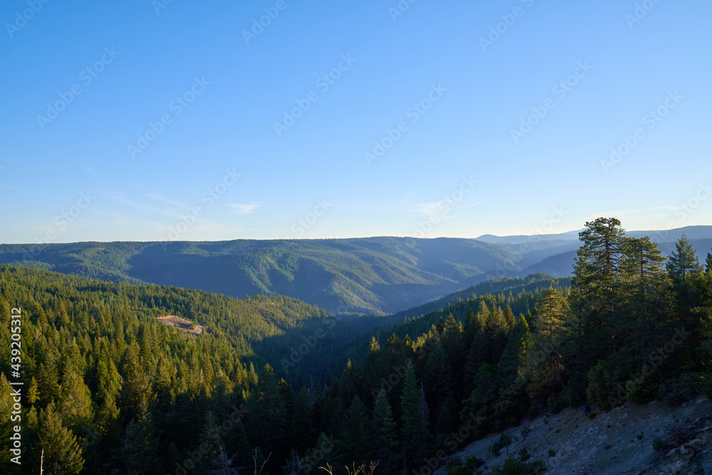 Scenic View of Northern California Mountain landscape in the early morning with blue sky