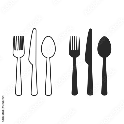 Spoon, Knife, Fork Icon Vector Set. Outline Vector