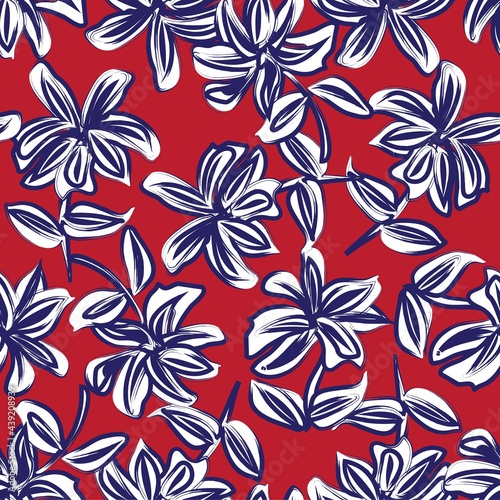 Red Floral Brush strokes Seamless Pattern Background