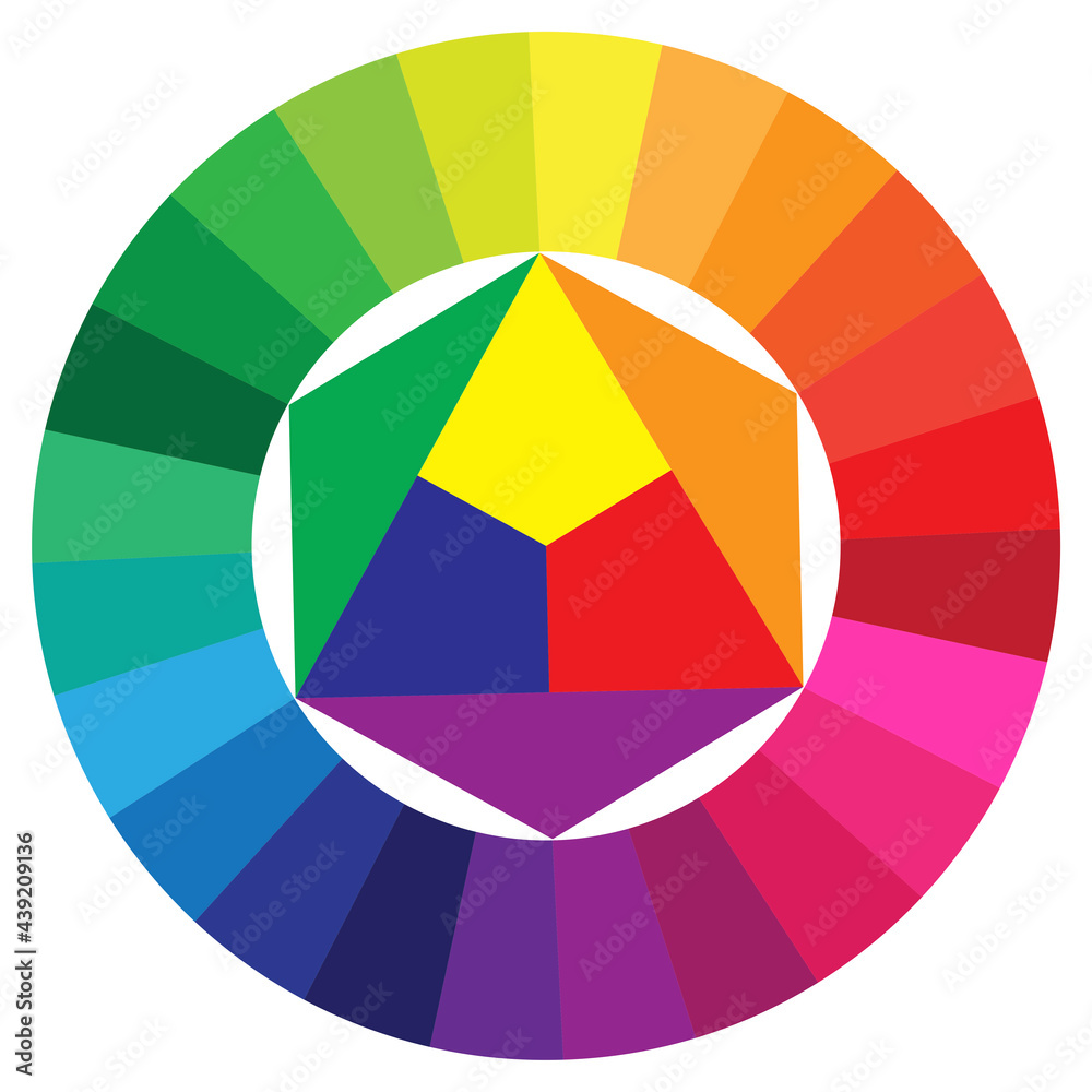 Fototapeta premium Color palette triangle in a circle. Graphic color background. Square design. Vector illustration. Stock image.
