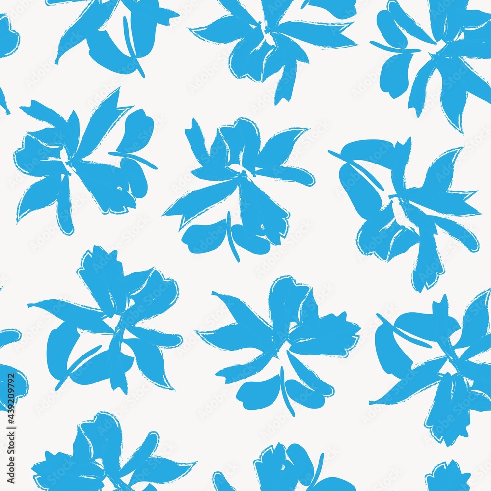 Fototapeta premium Blue Floral Brush strokes Seamless Pattern Background