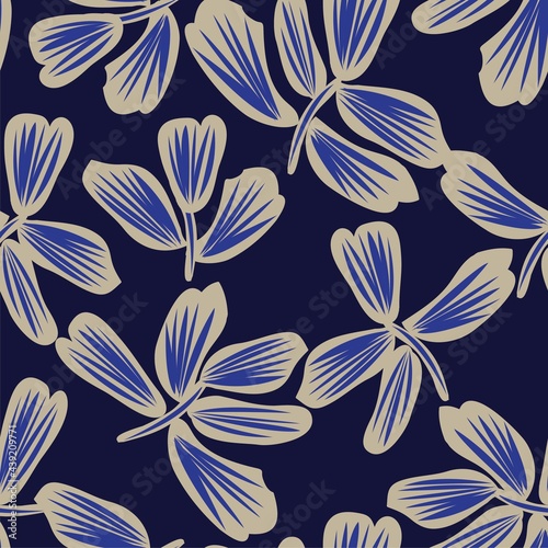 Blue Floral Brush strokes Seamless Pattern Background