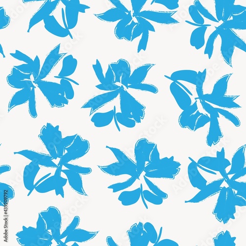 Blue Floral Brush strokes Seamless Pattern Background