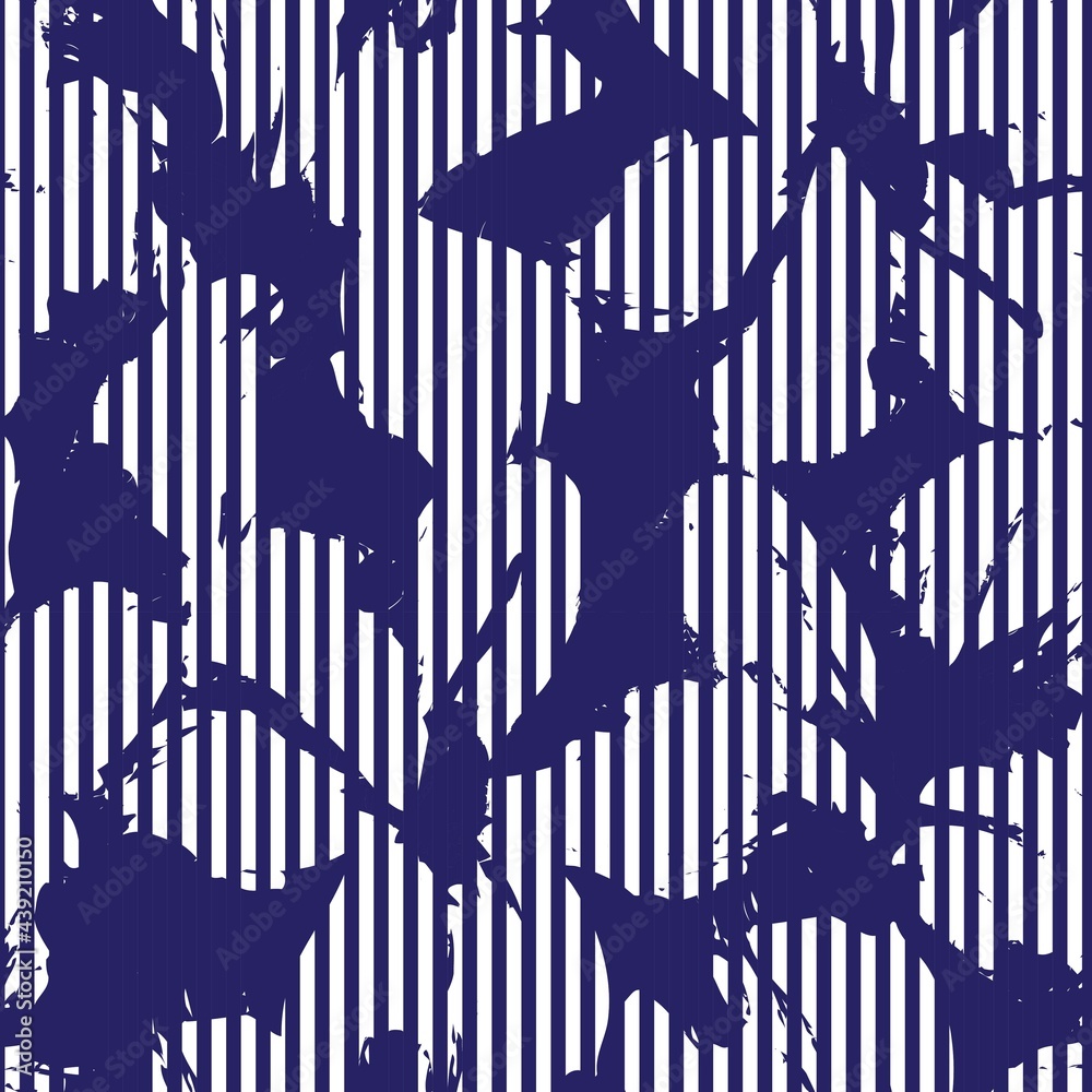 Blue Botanical Floral Seamless Pattern with striped Background Blue Botanical Floral Seamless Pattern with striped Background
