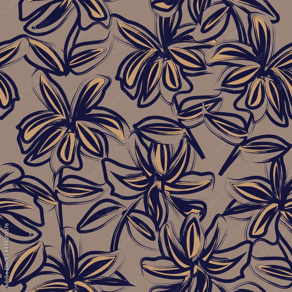 Fototapeta premium Brown Floral Brush strokes Seamless Pattern Background