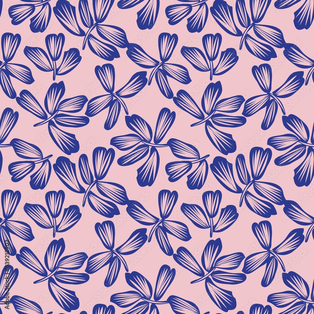 Pink and Navy Floral Brush strokes Seamless Pattern Background