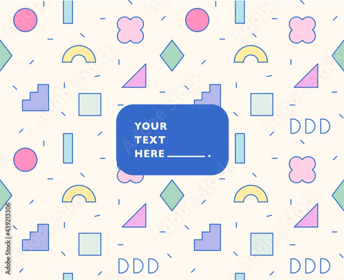 Cute geometric pattern and text label. Cute figure pieces with outlines are arranged in a certain rule.